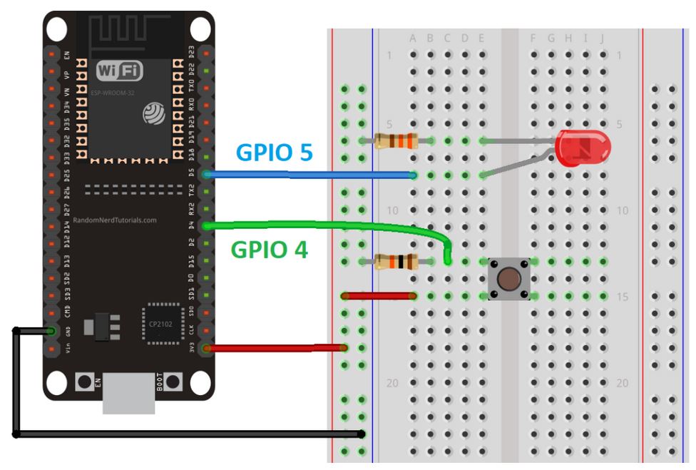 ESP32 Digital Input and Digital Output Schematic Circuit LED Pushbutton